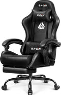 N-GEN GAMING Gaming Chair with Footrest, Lumbar Support, High-Back, Black | Reclining Backrest, Linkage Armrests, Durable PU Leather, Adjustable Comfort for Extended Computer, Desk, or Home Office Use by N-GENGAMING