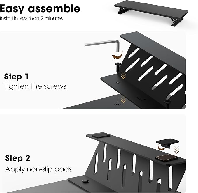 Fenge Monitor Stand Riser, Wooden & Metal Desk Shelf Organizer, Black | 42.5 Inch Dual Monitor Riser for 2 Monitors, Multifunctional Monitor Shelf for Laptop, PC, Printer - Image 4