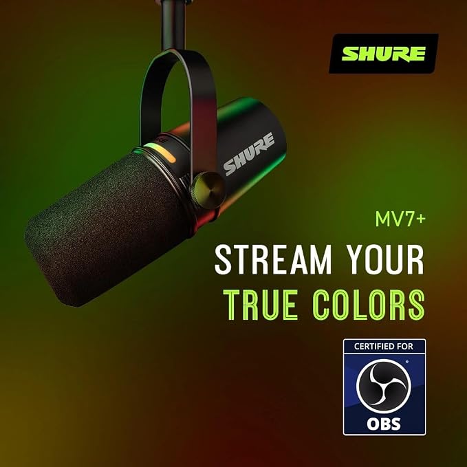 Shure MV7+ Dynamic Microphone – USB-C & XLR Podcast Mic for Streaming, Recording & Broadcasting, OBS Certified, Auto Level Mode, Digital Pop Filter, LED Panel, Black, (Pack of 8) - Image 7