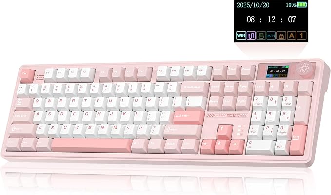 LINGBAO K108 Pro Wireless Mechanical Pink Creamy Keyboard with Number Pad | Full Size Mechanical Keyboard with 10000mAh Battery, PBT Keycaps, Gasket Mount, RGB Backlit Hot-swap Custom Keyboard for PC by CORBOBO