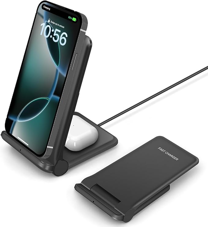 25W Wireless Charger,Foldable 2 in 1 Wireless Charging Station for Apple iPhone 16/16 Pro/15/14/13/12/11/Plus/SE/X/Airpods,PDKUAI 15W Fast Dual Wireless Induction Charge Stand for Samsung/LG by WirelesschargingStation