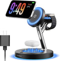 3 in 1 MagSafe Wireless Charger Stand for iPhone Apple Watch AirPods | Adjustable Blue Ambient Light,15W Magnetic Charging Station for iPhone 17 16 15 14 13 12 Series wireless charging station by Ouotoo