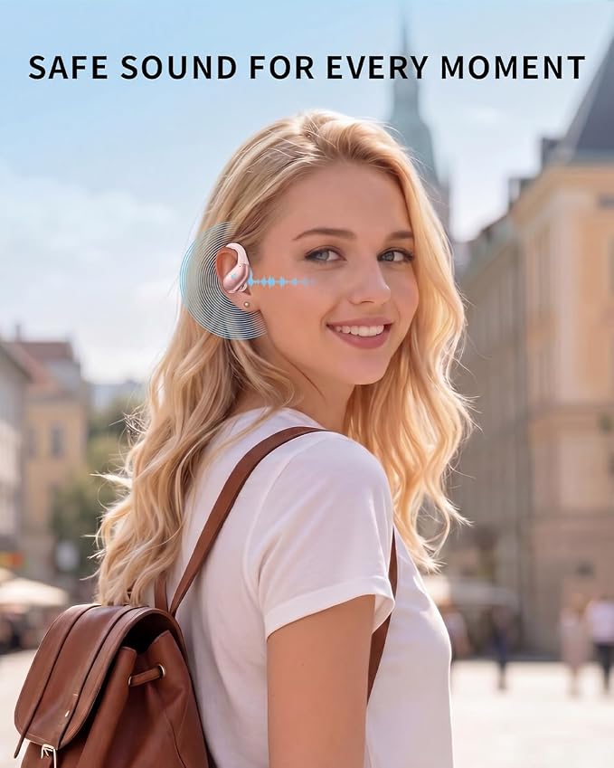 Active Noise Cancelling Ear Buds Wireless Earbuds 90H Playtime Bluetooth Headphones Stereo Bass Over-Ear Hooks Earphones with Power Display Case IPX7 Waterproof Headset for Workout/Running, Rose Gold - Image 9