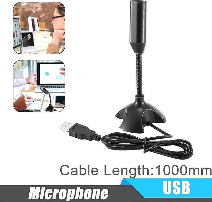 Mini USB Microphone for Desktop Computer and Laptop,Portable USB Condenser Mic With Adjustable Stand,Compatible with PC/Mac,Plug & Play,Ideal for Meeting,Online Class,Games,Remote work(Black) - Image 5