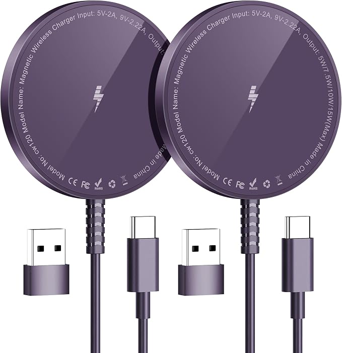 Magnetic Wireless Charger for iPhone: Compatible with Magsafe Charger iPhone 17 16 15 14 13 12 Series & Airpods 4 3 2 Pro-Fast 15W Max Charging Pad Strong Magnet, Dual USB-C/A Ports-Home Office Travel by WirelessCharger