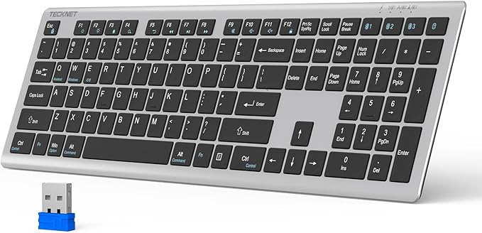 TECKNET Bluetooth Keyboard Rechargeable 4-Device (2.4G+BT) Free Switching | Multi-device Connection, Ultra-Slim, Numeric Pad, Quiet Full Size Wireless Keyboard for PC/Laptop/Smart TV/Phone, 12 Hot Keys by Tecknet