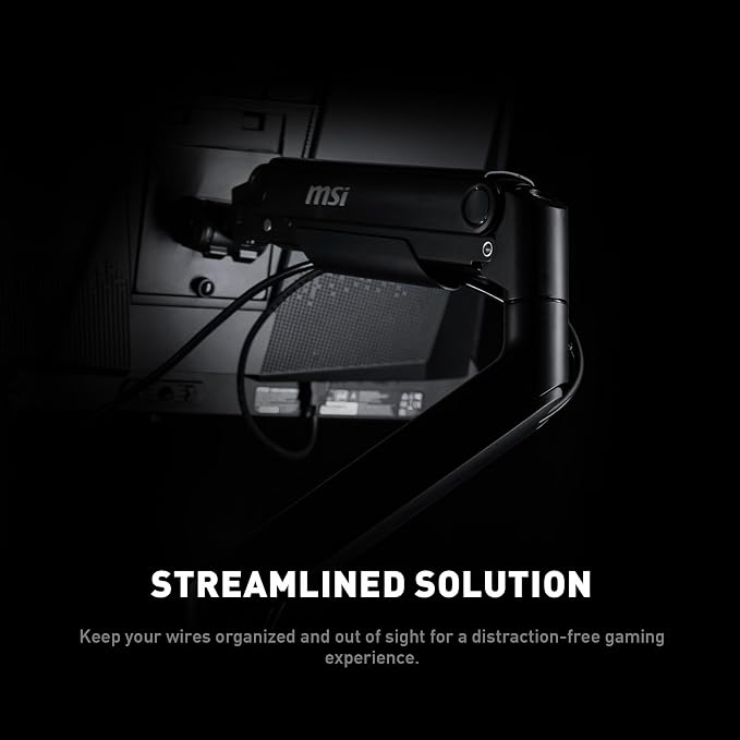 MSI MAG MT201 - Premium Heavy Duty Single Monitor Stand Arm, Supports 17-49" Screens and 44 lbs, VESA Compatible, Adjustable Spring Assisted Mount, Clamp & Grommet, Quick Release Plate - Black - Image 9