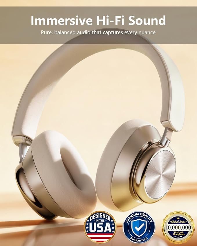 Wentronic Y03 Bluetooth Headphones Wireless Active Noise Cancelling Over Ear Headphones 48 Hours Playtime High Sound Quality 6 EQ Music Mode Headphones with Soft Ear Cushion - Starlight - Image 2