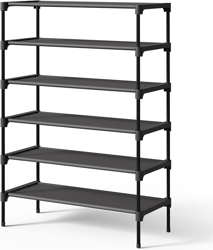 Kitsure Shoe Rack - Non-Woven Shoe Rack Shelf, 27.5" Wide - 6 Tier, Black | Shoe Organizer for Closet, Entryway, Garage, Stackable Shoe Shelves, college dorm&apartment essentials by Kitsure