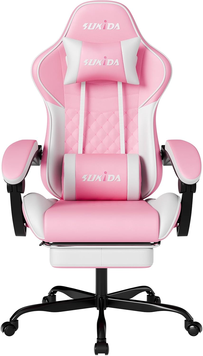 Ergonomic Video Gamer Chairs Gaming Computer Chairs Gamer Chairs for Adults Massage Lumbar Support Swivel Height Adjustable Headrest Backrest by SUKIDA