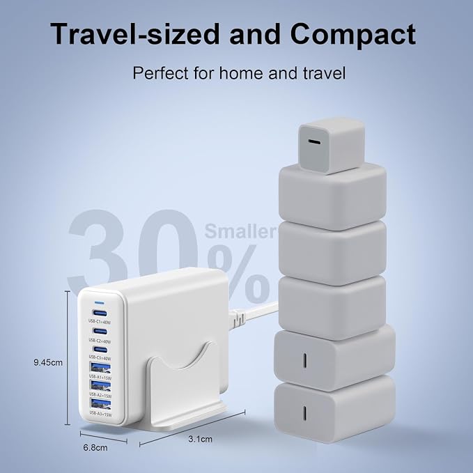 165W Charging Station, 6 Port Desktop Charger, 3 Ports 40W White | USB Charger Block, 3 x USB A 15W, 3 x USB C 40W, Compatible with iPhone, Galaxy, MacBook, iPad, Home Office, Travel and More - Image 8