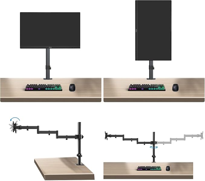 Pholiten Single Long Monitor Stand for 13-32" Screens | Extra Long Adjustable Computer Arm Max VESA 100x100mm - Image 5
