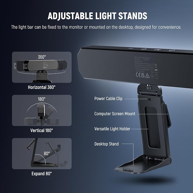 NEEWER Basics 6W Monitor Light Bar with Stand/Remote/Touch Control, L10 | Bi Color Dimmable LED Lamp, Home Office Desk Video Conference Lighting, Computer Laptop Webcam Zoom, Gaming Streaming Reading - Image 7