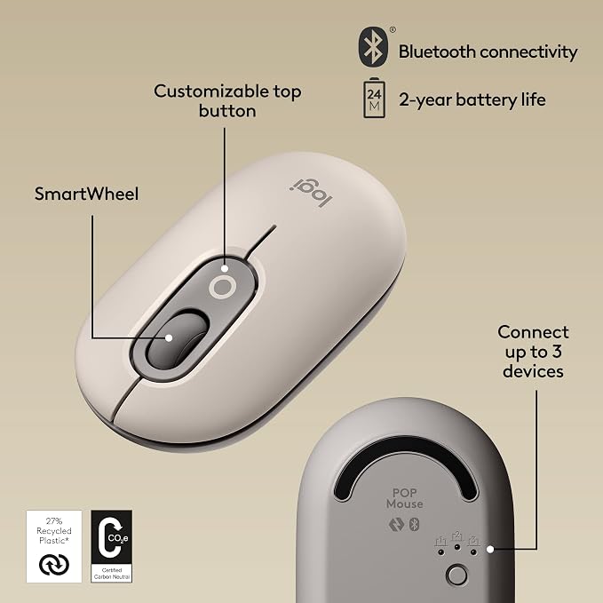 Logitech POP Keys + POP Mouse - Wireless Keyboard and Bluetooth Mouse Combo with Typewriter-Style Mechanical Keys, Emoji Features, Cute Compact Design - Mist - Image 7