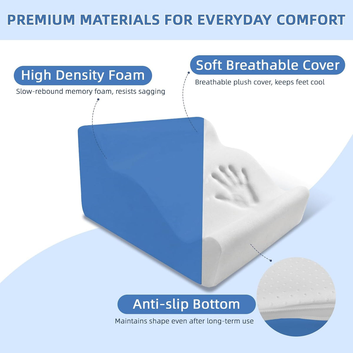 Foot Rest Ergonomic Pillow for Under Desk at Work & Handle Blue - Image 3