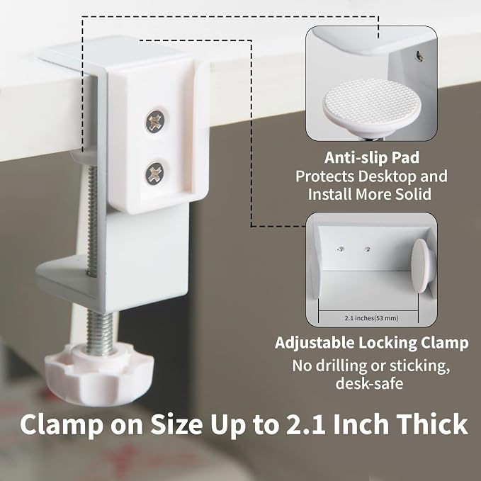 OOKUU 3-in-1 Desk Organizer - Large Desk Cup Holder Clamp, Pencil Holder and Phone Stand - Detachable Anti-Spill Table Cup Holder, Office & PC Gaming Desk Accessories for Cup, Phone and Pen (White) - Image 5