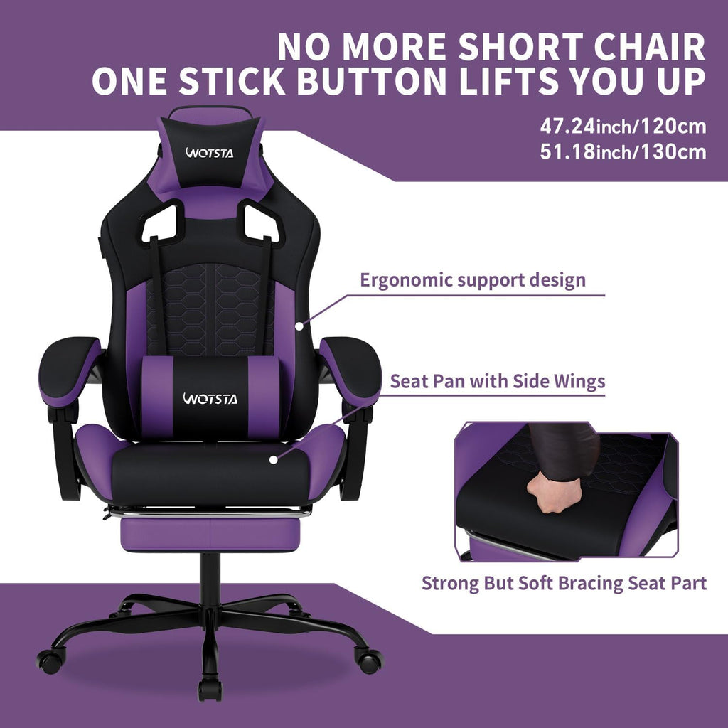 Gaming Chair with Massage,Ergonomic PC Gaming Chair with Footrest Comfortable Headrest and Lumbar Support,High Back Game Chair PVC Leather,300LBS (BlackPurple) - Image 5