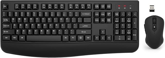 Wireless Keyboard and Mouse Combo, EDJO 2.4G Full-Sized Ergonomic Computer Keyboard with Wrist Rest and 3 Level DPI Adjustable Wireless Mouse for Windows, Mac OS Desktop/Laptop/PC by EDJO