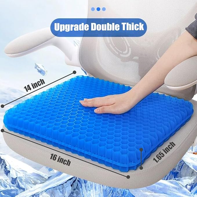 Gel Seat Cushion for Long Sitting, Double Thick Egg Gel Cushion for Pressure Relief, Breathable Office Seat Cushion Wheelchair Cushion Chair Pads - Relieve Back, Hip, Sciatica, Coccyx, Tailbone Pain - Image 3