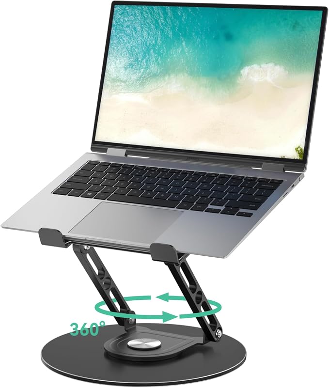 Laptop Stand for Desk Adjustable Computer Stand with 360 Rotating Base Ergonomic Laptop Riser Mount for Desk Foldable Protable Computer Desk Fits with MacBook Pro Air, Round Black by Unknown