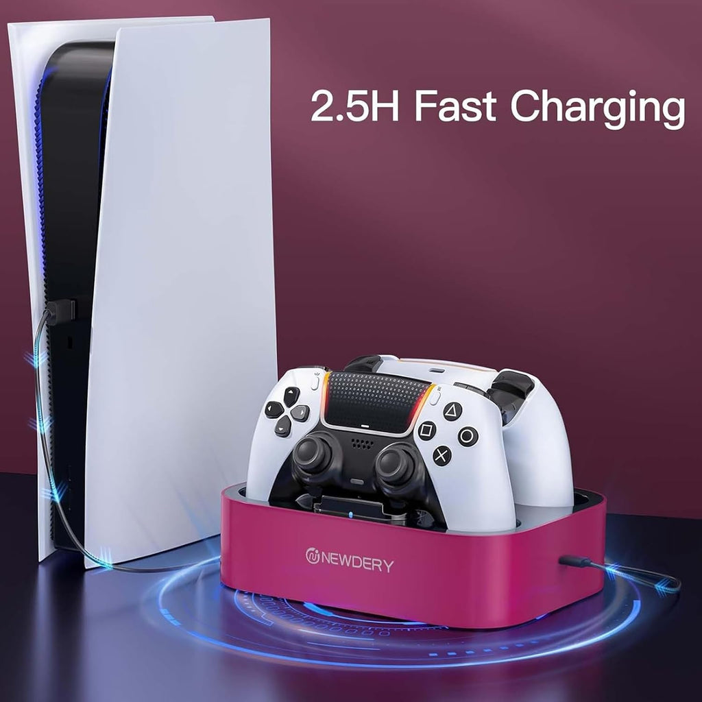 NEWDERY for PS5 Controller Charger Station, Dual Charging Dock for PlayStation 5 DualSense/Edge Controller, Fast Charging Stand with Type-C Cable, Gamer Gift for Women & Girls, Mother's Day - Image 2