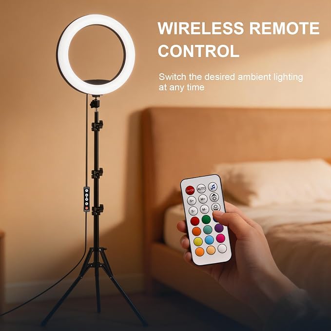 13" Selfie Ring Light with 76" Tripod Stand & 3 Phone Holder, LED Camera Ringlight with 48 RGB Colors Modes & Musical Rhythm Mode and 12 Brightness Dimmable for Makeup/Photography/Videos/Vlog/TikTok - Image 5