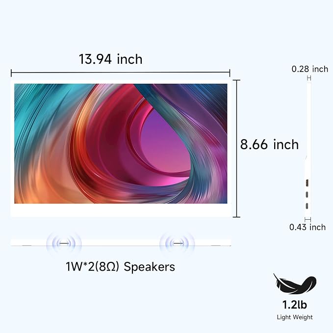 AYY Portable Monitor 15.6inch 1080P FHD - USB-C/HDMI Computer Display, HDR IPS Gaming Monitor Compatible with Laptop PC MAC Phone PS4 Xbox Switch, w/Smart Cover, Dual Speakers - White - Image 7