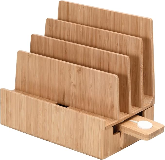 MobileVision Slim Bamboo Charging Station & Compatible Adapter for Apple Watch Multi Device Organizer, Smartphones, Tablets, Laptops & More - Image 2