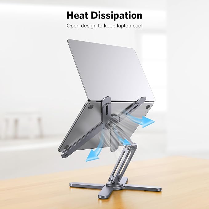 OMOTON LA10 360° Rotating Laptop Stand Riser Foldable for Desk, Space Grey | Aluminium Aolly, Adjustable Height Angles, Collaborative Work, Easy Storage, Fits Laptops up to 17", for MacBook Pro/Air HP - Image 9