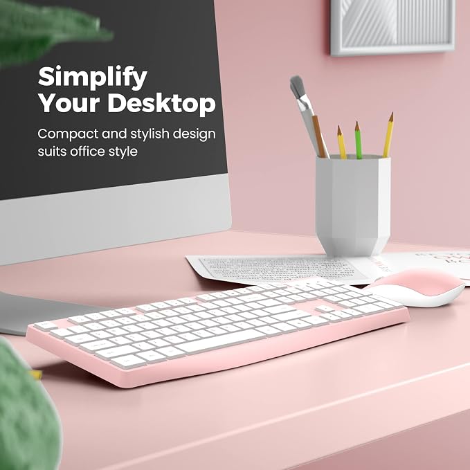 Wireless Keyboard and Mouse Combo, Lovaky 2.4G Full-Sized Ergonomic Keyboard Mouse, 3 DPI Adjustable Cordless USB Keyboard and Mouse, Quiet Click for Computer/Laptop/Windows/Mac (1 Pack, Pink) | Ergonomic, Low profile Keys, 3 DPI Adjustable, 2.4G Quiet... - Image 6