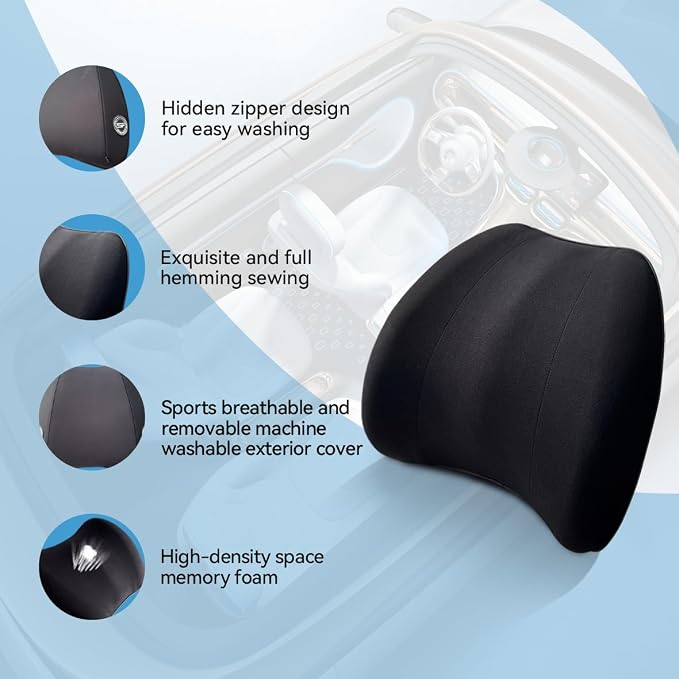 Really Plush Lumbar Support Pillow for Car Seat, Lower Back Support Pillow | 100% Memory Foam Lumbar Pillow - Breathable Removable Cover & Ergonomic Design, Back Pillow for Back Pain Relief(Black, 1PC) - Image 4
