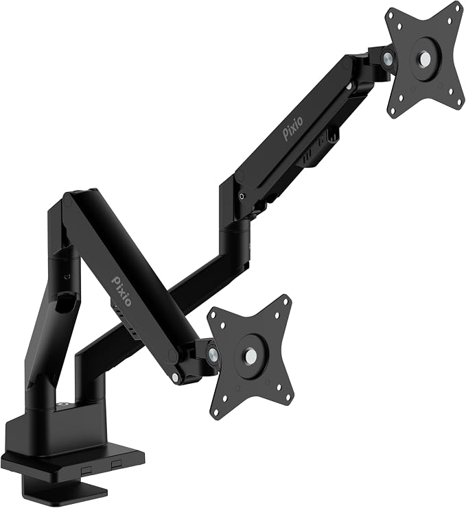 Pixio PS1D Wave Black Dual Monitor Arm Stand Desk Mount - Fits up to 32 inches Monitors and up to 19.8lbs. VESA Compatibility and Integrated Cable Management by Pixio