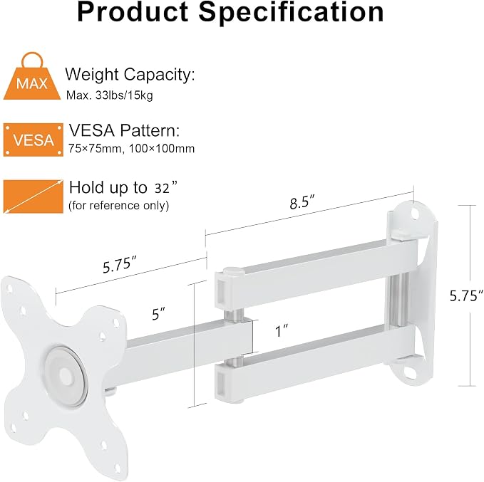 TV Wall Mount, Bracket for Most 13-32 inch LED, LCD Monitor and Plasma TVs, Max VESA 100x100mm by XINLEI, White (MA1330W) - Image 2