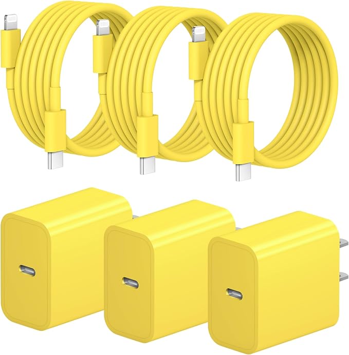 iPhone Fast Charger 3+3Pack 20W USB C Wall Charger with 6FT Fast Charging Cable Compatible with iPhone 14/13/12/11/Pro/Pro Max-Yellow by STAMISH