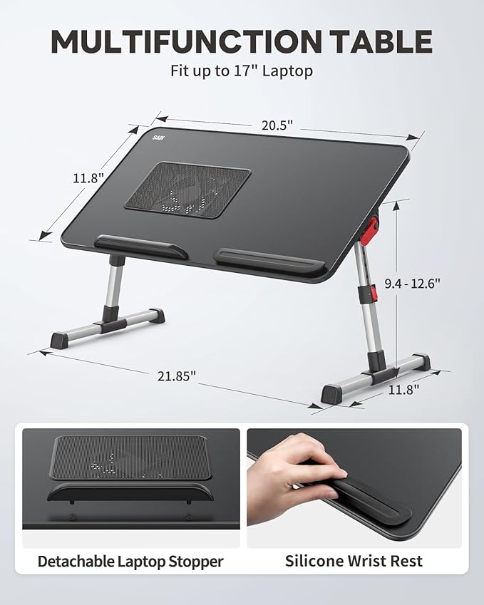Laptop Desk for Bed with Cooling Fan, SAIJI Lap Desk Tray Table | Height & Angle Adjustable Laptop Stand for Bed, Lightweight Foldable Portable Computer Table for Couch Sofa Chair Floor Desk - Image 6