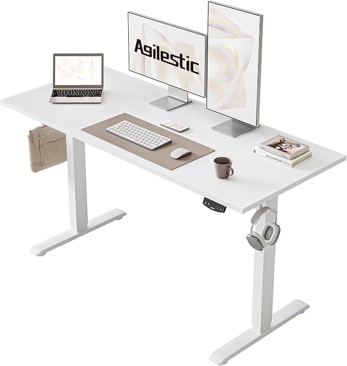 Agilestic 48 * 24 Inch Height Adjustable Electric Standing Desk, White | Sit Stand Up Computer Desk, Memory Presets, Stable Steel Frame,154 lbs, Easy Assembly, Splice Board, Home Office, Studying by Agilestic