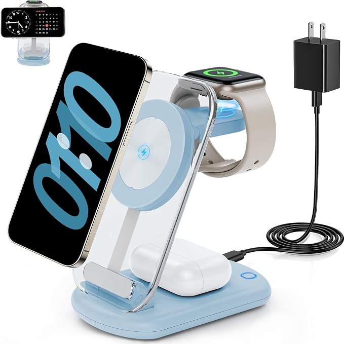 RYND 2026 Traveling Wireless Mag-Safe Fast Charging Station,Magnetic 3 in 1 Charger with Light for iPhone 16 15 14 13 12 Pro Max Plus,Apple Watch Series & Air pods 4 3 2 Pro-Gifts for Wife & Husband by RYND