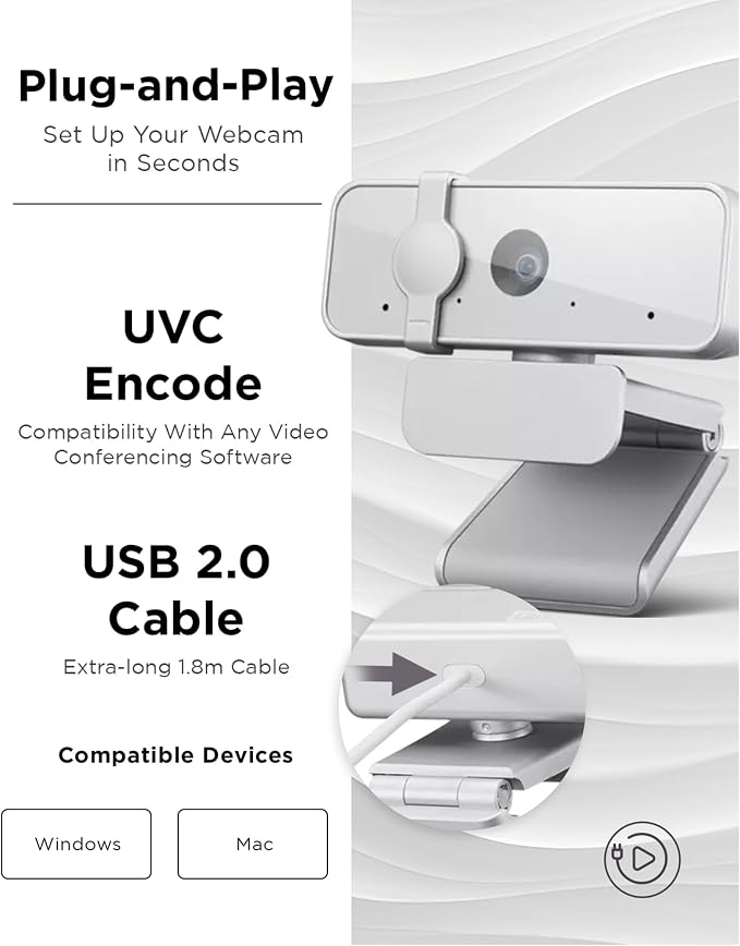 Lenovo HD 1080p Webcam (300 FHD) - Monitor Camera with 95° Wide Angle, 360° Rotation Pan & Tilt, Dual Microphones – Attachable Desktop Cam with Privacy Shutter for Remote Work, Streaming & Gaming - Image 5