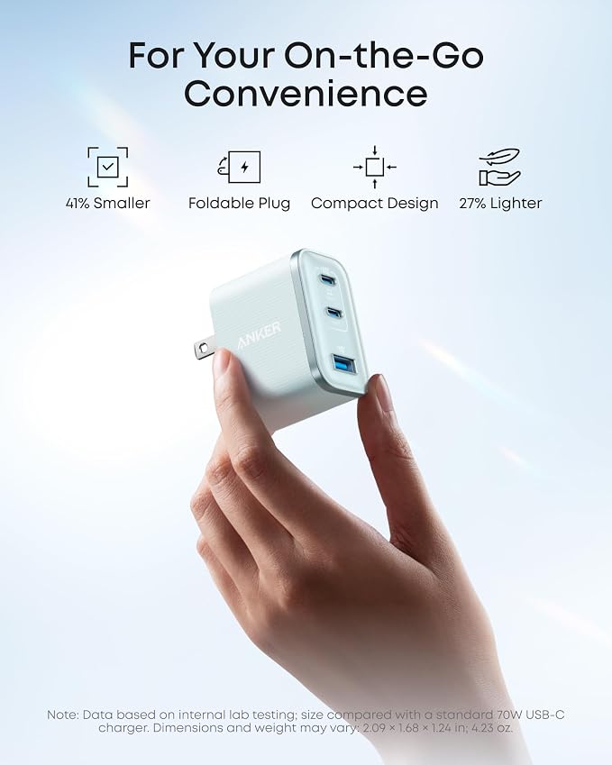Anker Nano 70W Max 3-Port Fast Charger USB C, Type C Charger Fast Charging | Compact and Stylish USB C Charger Block, for iPhone 17/17 Pro Max/16 Series, MacBook Pro, iPad (Black, Cable Included) - Image 3