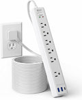 15Ft Long Extension Cord, SUPERDANNY Flat Plug Surge Protector Power Strip | 6 Outlets & 3 USB, Flat Plug Power Strip Wall Mountable, Desk Charging Station for Home, Office, College Dorm Room Essentials by SUPERDANNY