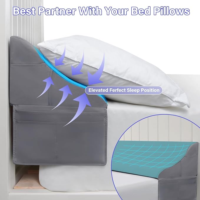 Vekkia Bed Wedge Pillow for Headboard,Bed Gap Filler Twin (Gap 0–6") Gray | Bed Wedge Gap Filler/Mattress Wedge Gap Filler to Close The Gap (0-6") Between Your Headboard and Mattress,39"x10"x7" - Image 6