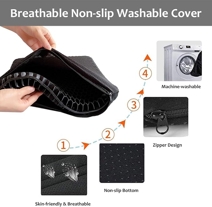 Gel Seat Cushion, Super Large (19x18x1.6inch) Gel Cushion Chair Pads with Non-Slip Cover for Home Office Car Seat Wheelchair, Soft Breathable Honeycomb Seat Cushion for Relieve Hip Pain - Image 5