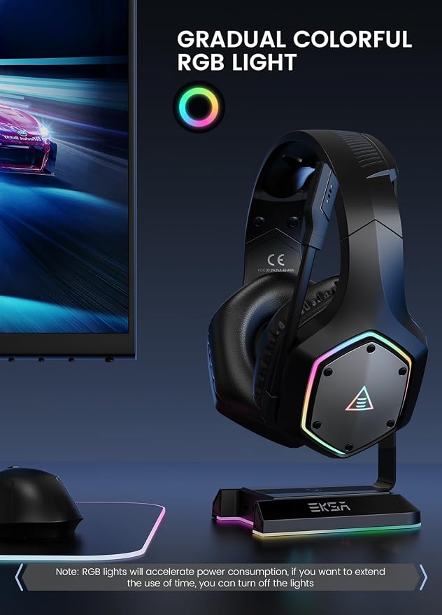 EKSA Wireless Gaming Headset, 2.4GHz USB Gaming Headphones with Microphone for PC, PS5, PS4, Nintendo Switch, 7.1 Surround Sound PC Headset, RGB Light, Ergonomic Design, 3.5mm Wired for Xbox Serie - Image 9