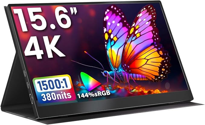 Upperizon Portable Monitor 15.6 inch 4K UHD 3840X2160 144% sRGB 60Hz HDR HDMI USB-C Travel Monitor for Laptop MacBook PC Surface PS5 Xbox, External Display with Full Cover & Speakers, VESA Compatible by Upperizon