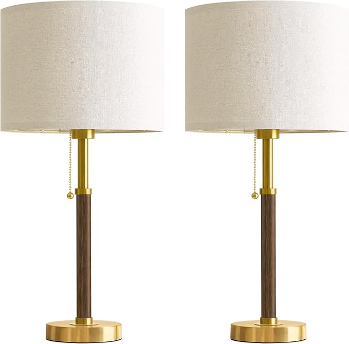 Wood Table Lamps 22" Mid Century Modern Lamps for Bedroom Living Room Lamps | Pull Chain Lamps Set of 2, Walnut Mcm Bedside Lamps for Night Stands, Vintage Small Side Table Lamps Buffet Nursery Decor - Image 8