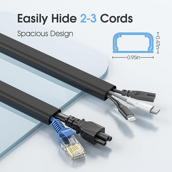 Wire Covers for 2 Cords TV on Wall, 47in Paintable Cable Hider, Medium Cable Management Kit, Cord Hiding for Wall Black, W0.95in H0.47in - Image 3