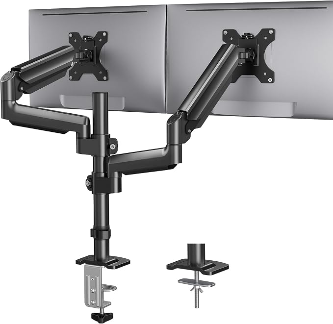 HUANUO Dual Monitor Mount up to 32 inches Screens, Taller Monitor Stand Hold 19.8lbs, Dual Monitor Arm Desk Mount Easy Adjustable with Tilt, Swivel, Rotation, VESA 75/100mm by HUANUO