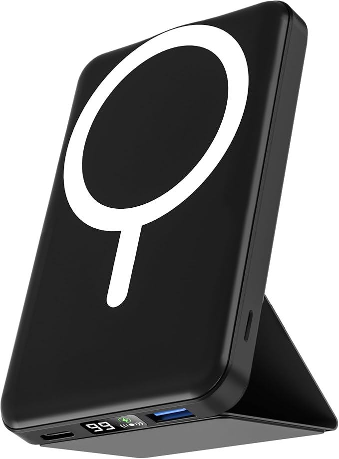 podoru for MagSafe Power Bank 10000 mAh, Foldable Magnetic Portable Charger | 22.5W PD Fast Charging, with USB-C Cable LED Display, Wireless Battery Pack for iPhone 17/16/15/14/13/12 Series-Black by PodoruPowerBank