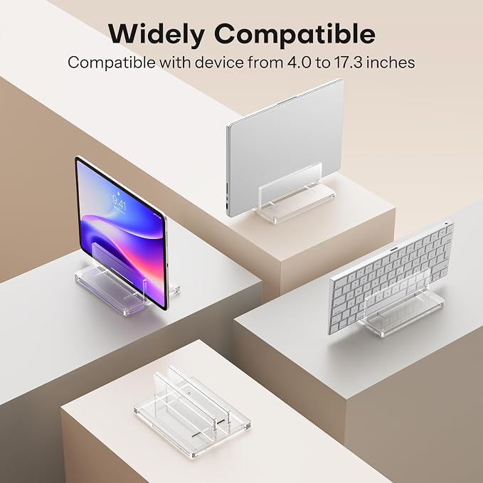 OMOTON Vertical Laptop Stand, Acrylic Single Holder for MacBook Gaming | Adjustable Width 0.87-2.24", Clear Acrylic Single Slot Stand for Desk, Compatible with MacBook Pro/Air HP Gaming up to 17" - Image 4