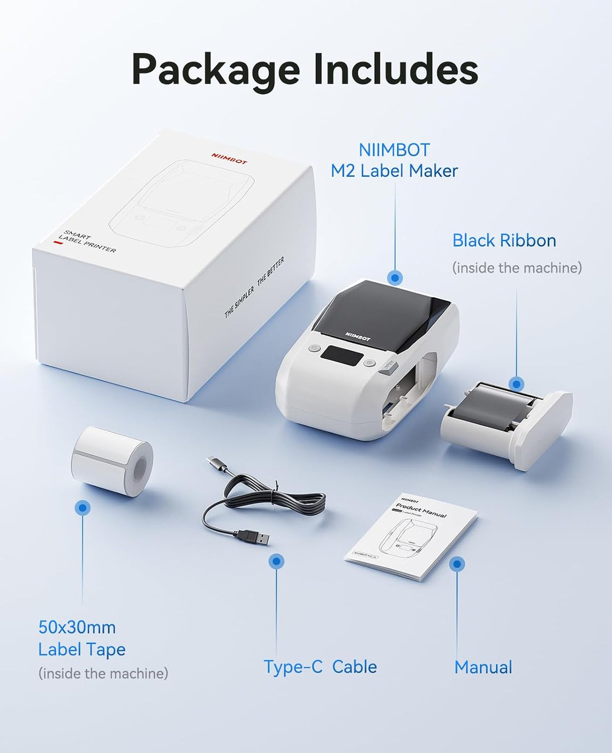 NIIMBOT M2 Label Maker with Tape, 2" Thermal Transfer Label Printer, White - Image 9